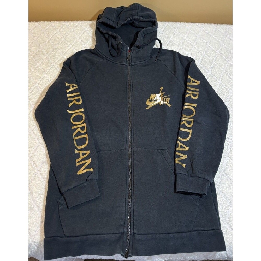 Nike Air Jordan Jump Man Logo Spell Out Sleeves Full Zip Hoodie Pockets Size Sm
